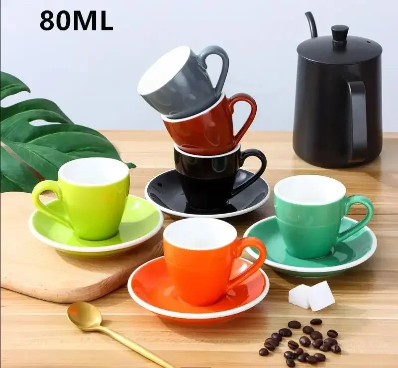 Espresso Cup Saucer - 80ml Espresso Cup Solid Color Ceramic