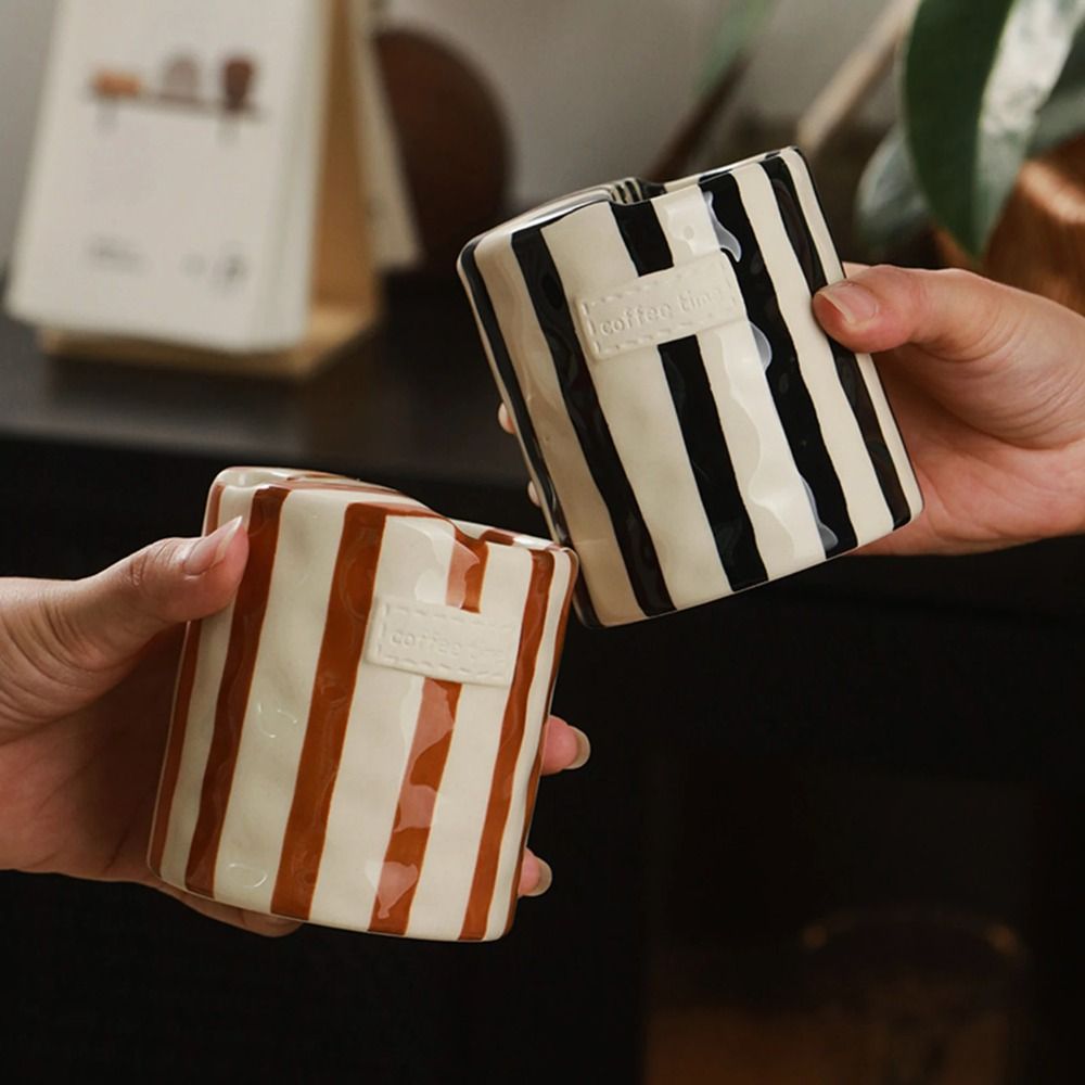 Espresso Cup Saucer - Hand-Painted Striped Ceramic Coffee Mug Premium