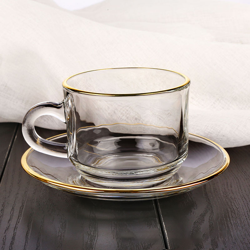 Golden edge Glass Coffee Cups, - огляд і ціна Espresso Cup Saucer